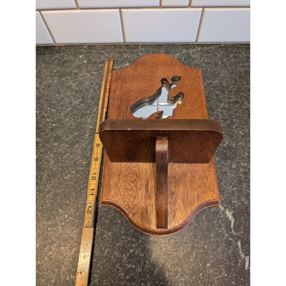 Vintage Handmade Wood Wall Shelf (Rabbit?) Mirror Inlay Western Rustic - Picture 5 of 6